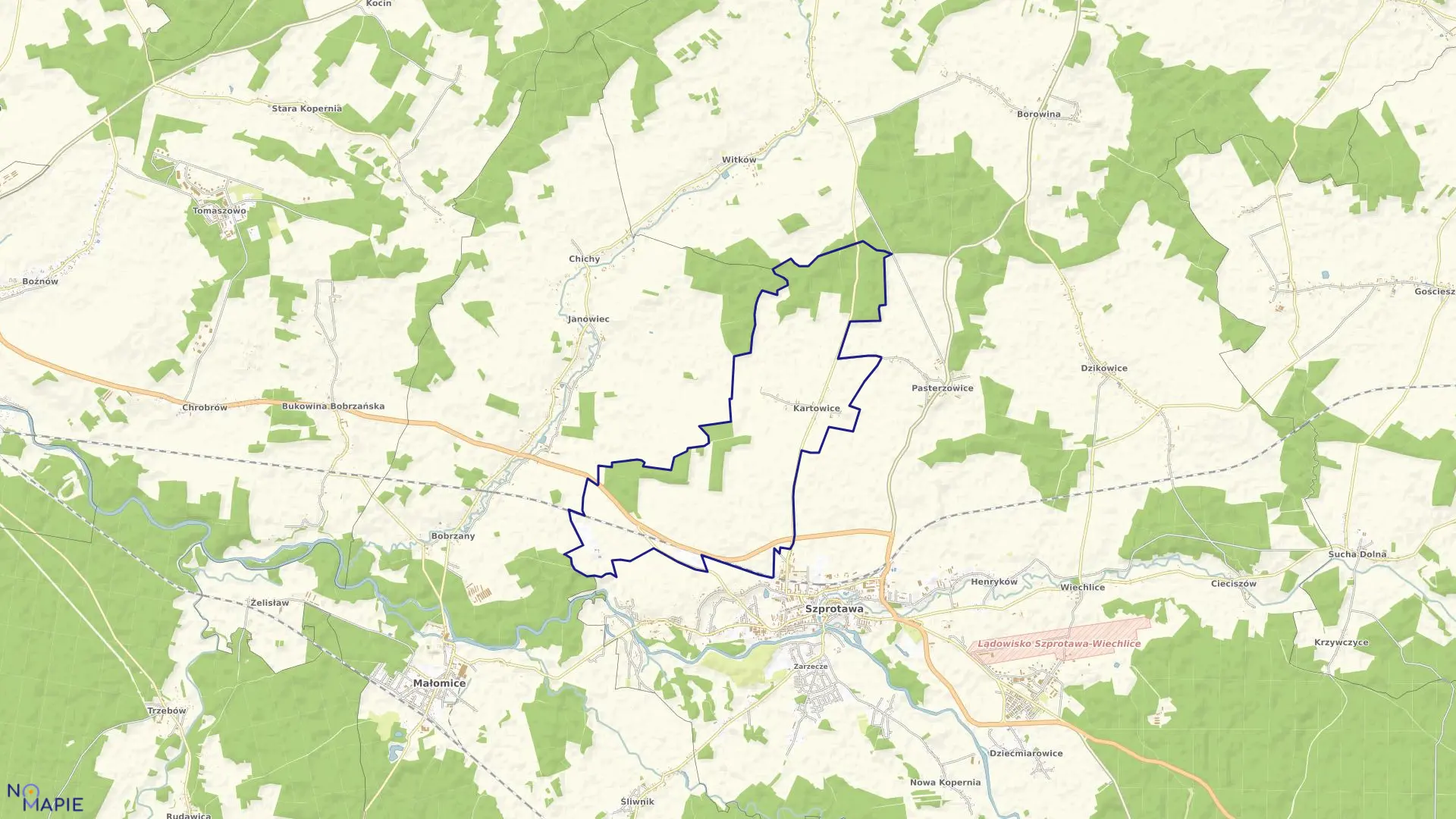 Mapa obrębu Kartowice w gminie Szprotawa