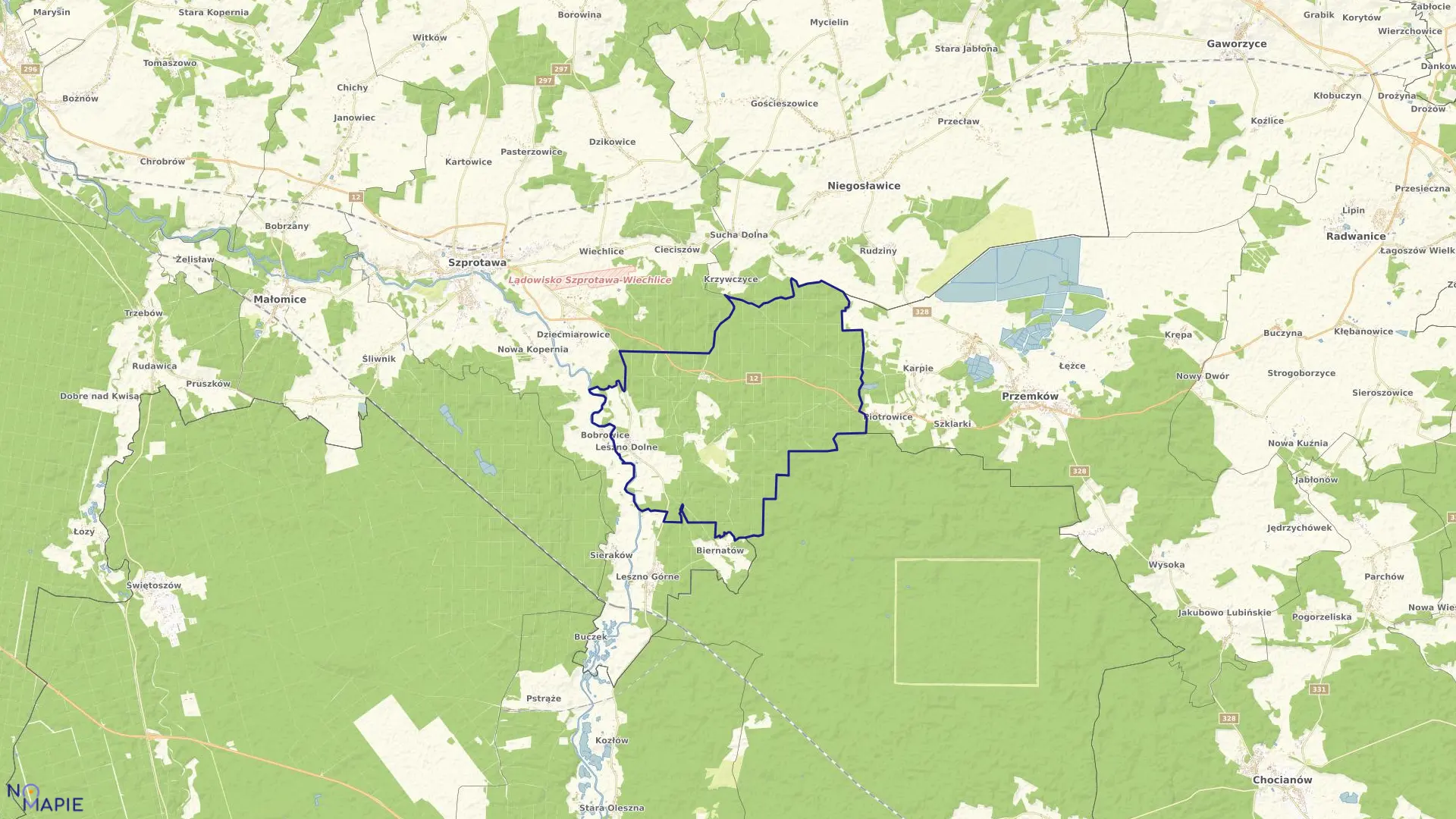 Mapa obrębu Leszno Dolne w gminie Szprotawa