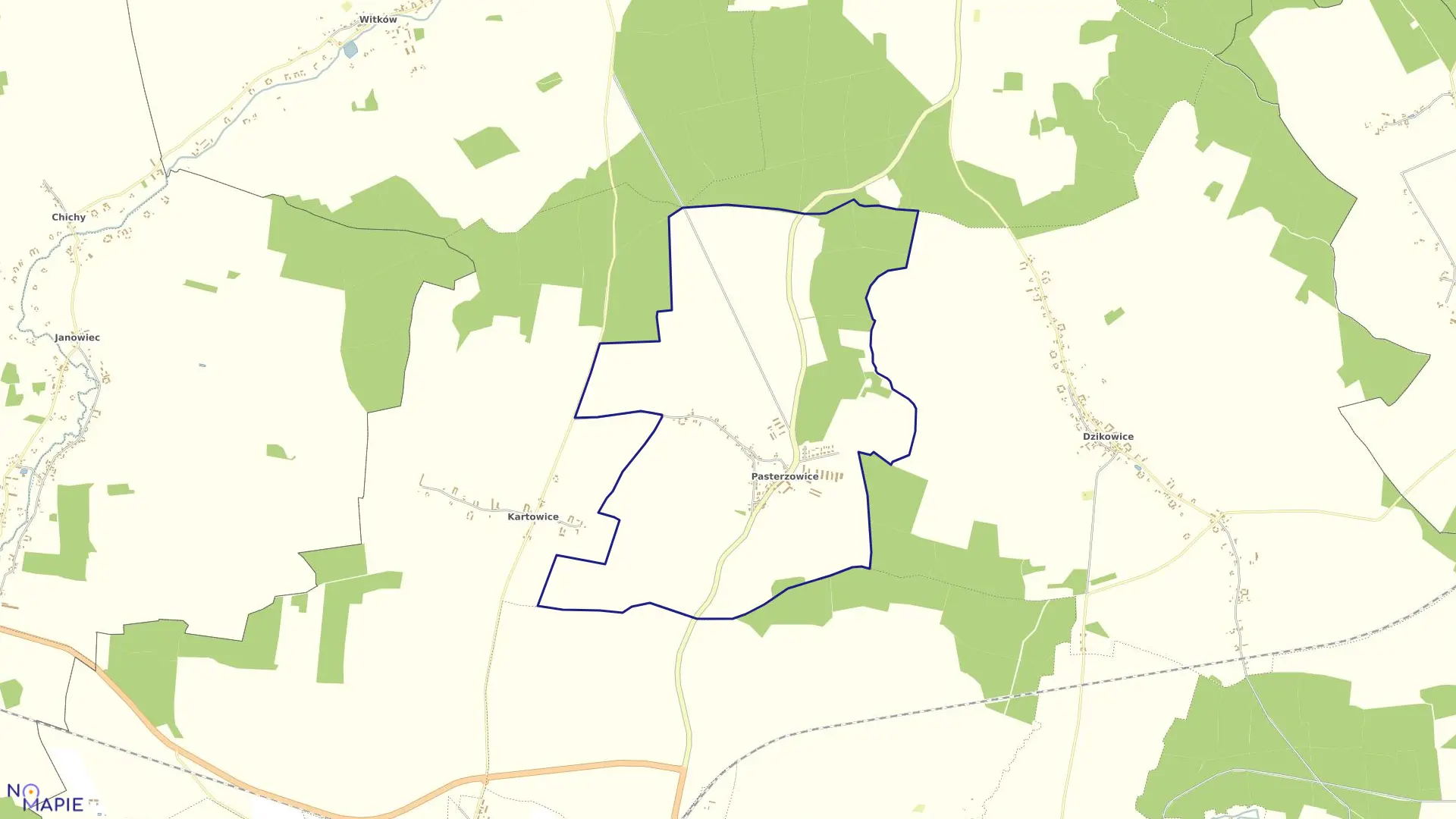 Mapa obrębu Pasterzowice w gminie Szprotawa