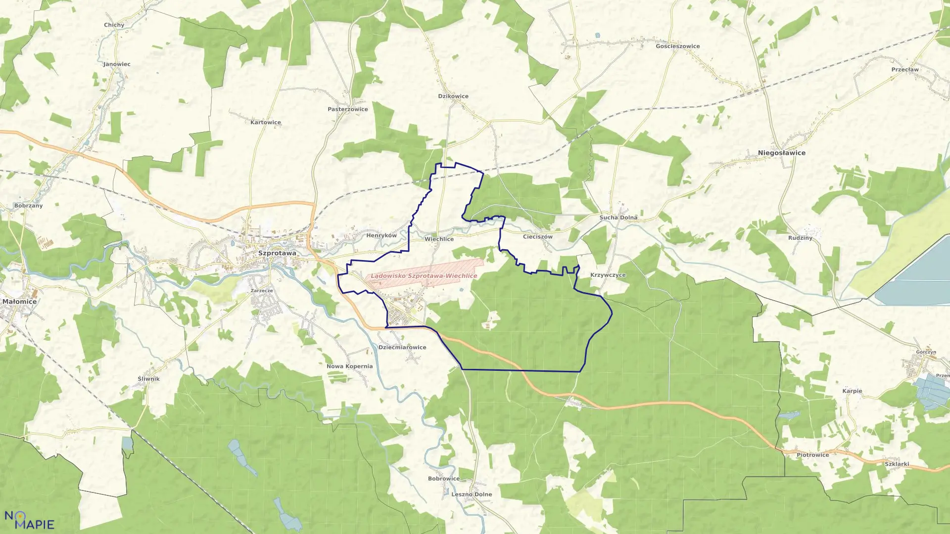 Mapa obrębu Wiechlice w gminie Szprotawa